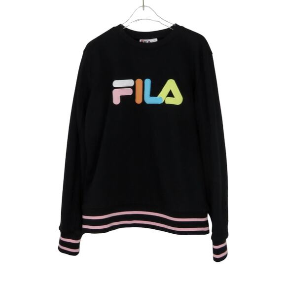 90s FILA Black Crewneck Pullover Sweatshirt Small Retro Blokecore Pastel - Picture 1 of 4